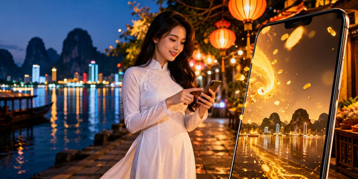 Người phụ nữ mặc áo dài tại Vịnh Hạ Long nhận thưởng hoàn tiền từ nền tảng cá cược