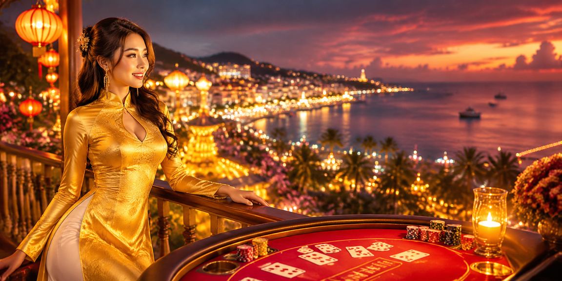 Người phụ nữ mặc áo dài tại Phú Quốc trải nghiệm baccarat VIP tại sòng bài cao cấp